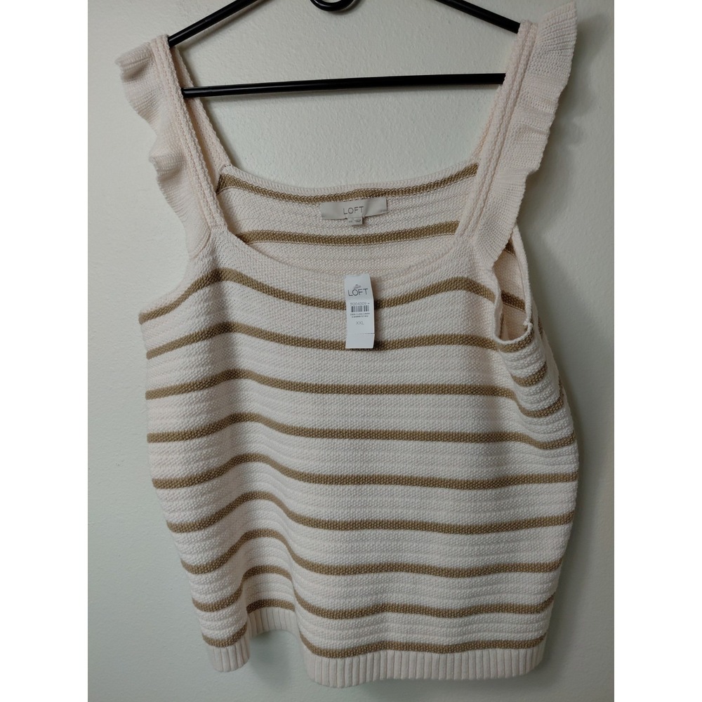 Loft Striped Ruffle Strap Sweater Tank Whisper White XXL  NWT‎ ORG   $44.50 Boho